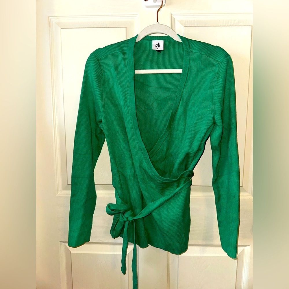 CAbi women’s Green Wrap Cardigan M spring contemporary office summer